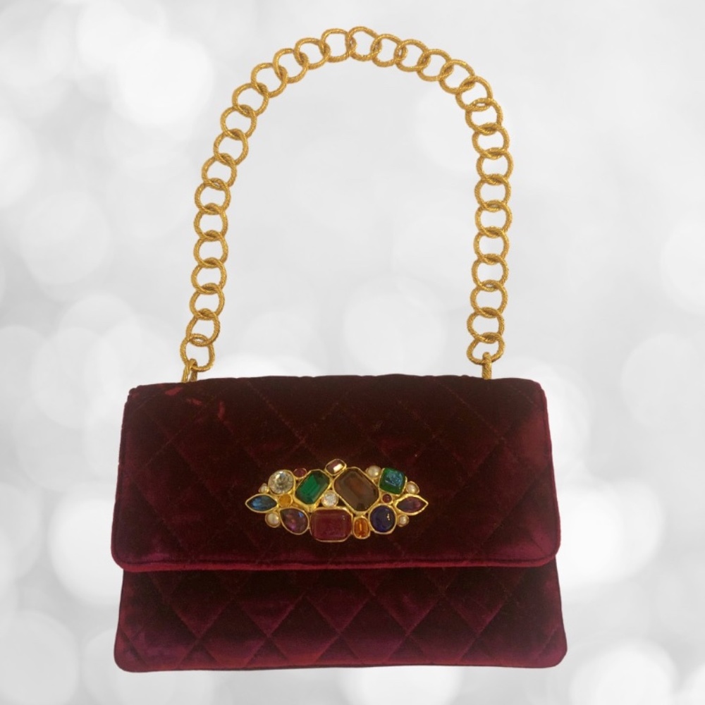 Chanel Bordeaux Vintage Velvet Gripoix Evening Bag